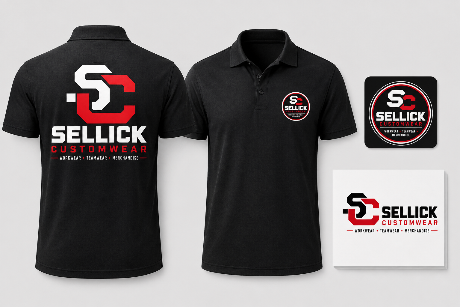 Sellick Customwear polo shirts and logo application examples